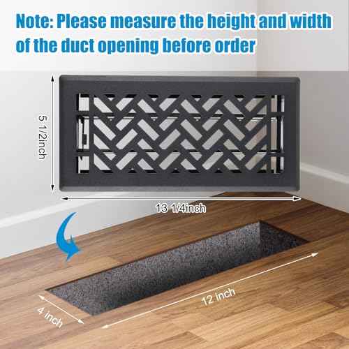 Tuanse 4 Pack 4"x12" Black Floor Register Vent Cover Heavy Duty Walkable Steel Register Vent Covers for Home Floors, Herringbone Pattern for Easy Adjust Air Flow