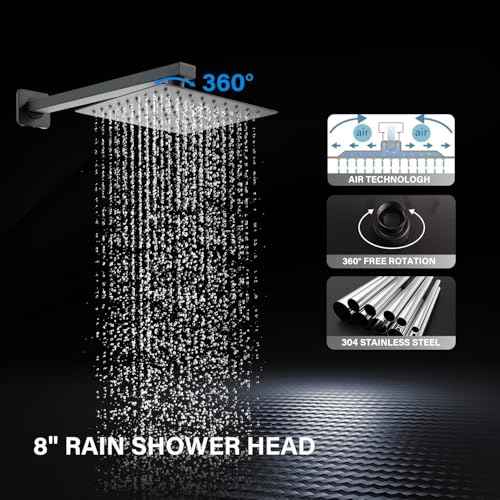 SOLVEX Shower Faucet Set Bathroom Rainfall Shower Faucet System Stainless Steel Single Handle with Rough-in Valve Shower Set 8 Inch High Pressure Rain Shower Head Trim kit SP-90101-N