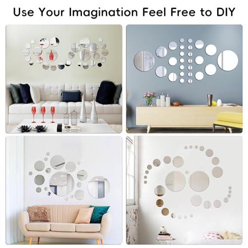 32 Pcs Acrylic Mirror Wall Stickers, Removable Wall Decal Mirror Set, Bathroom Wall Sticker Art, Circle Ceiling Mirrors for Bedroom, Home, Living Room, Sofa TV Background Decor (Medium)