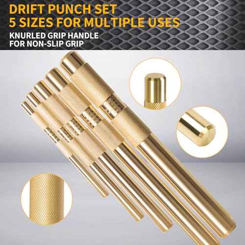 5-Piece Premium Brass Punch Set - Heavy-Duty Non-Marring Repair Tool Kit (1/4", 3/8", 1/2", 5/8", and 3/4") Replacement for 67003-MAI 045256670034 | Automotive, Industrial & DIY Use