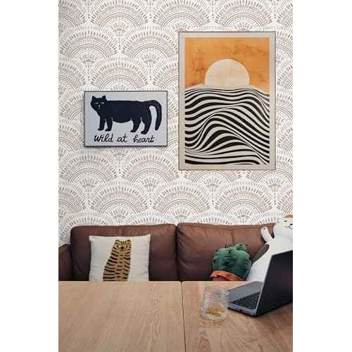 Heroad Peel and Stick Wallpaper White and Orange Brown Contact Paper Geometric Removable Wall Paper for Nursery Room Bedroom Bathroom Cabinets Vinyl Roll Self-Adhesive Waterproof 16.1" x 118"