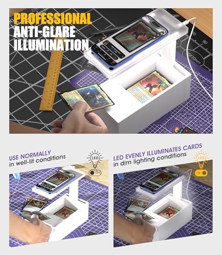 LED Illuminated MTG Card Scanner Stand for ManaBox - 6000K Anti-Glare Lighting, Sloped Drawer, Phone Stand MTG Accessories, Only Available for ManaBox, Only fit for un-Sleeved Cards