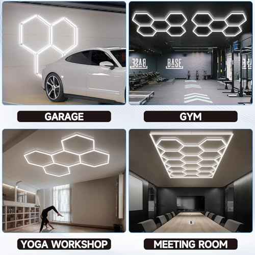Hexagon Garage Lights 192W 23040LM Super Bright£¬6500K Daylight White LED - Honeycomb Garage Ceiling Lighting Fixture for Basement, Gym, Workshop, Salon & Commercial Spaces 5 Hex