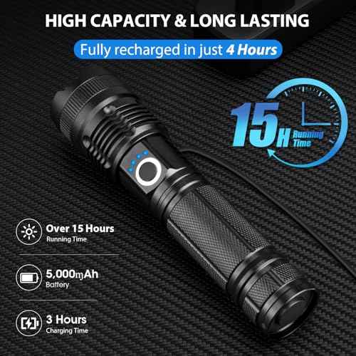 Rechargeable LED Flashlight High Lumens - 99,000 Lumens Super Bright Flash Light with 5 Modes, Waterproof Powerful Linterna Multifunctional Flashlights for Camping