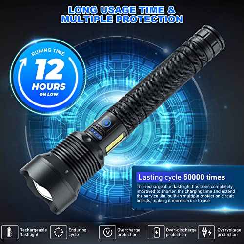 Cinlinso Flashlights High Lumens Rechargeable, 99,000 Lumens Super Bright Led Flashlight, Flash Light with 7 Modes, IPX6 Waterproof, Handheld Powerful Flashlight for Camping, Emergencies (Black)