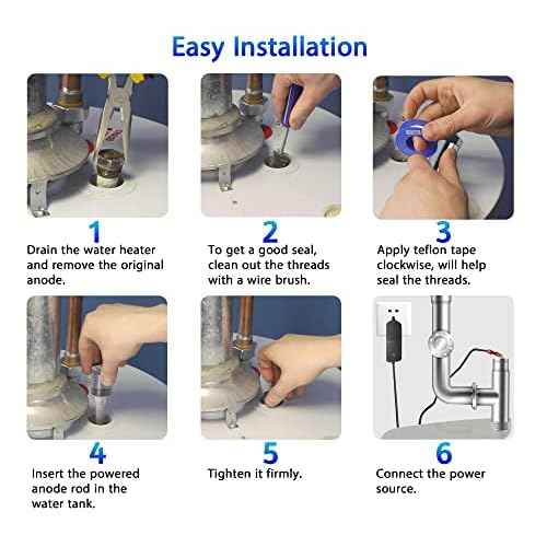 Podoy Powered Anode Rod for Hot Water Heater, Stops Corrosion and Eliminates Rotten Egg Smell for 30-80 Gallon Water Tank Except Bradford White, Titanium Electric Anode Rod Replacement Universal 9.4"