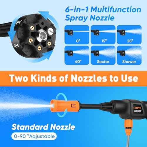 Portable Cordless Pressure Washer, 600 PSI 3.0Ah Rechargeable Battery Powered Pressure Washer, 6-in-1 Nozzle with Standard Nozzle for Car Floor Wall Fence Cleaning, Pet Cleaning