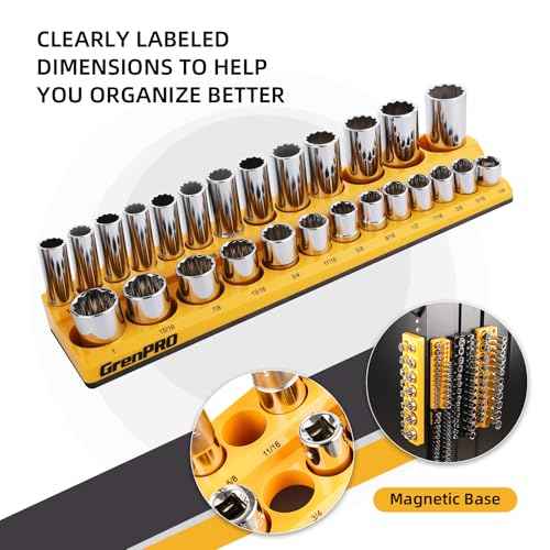 2-Piece Drive SAE & Metric Magnetic Socket Organizer, Holds 52 Sockets, Black & Yellow