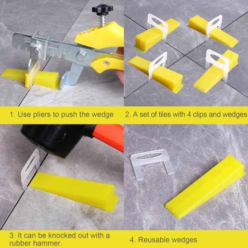 DGSL Tile Leveling System Tile Wedges, 600PCS Reusable Tile Leveling Wedges for 1/8", 1/16", 1/32" Tile Spacers, Tile Leveling Clips and Tile Leveler Installation