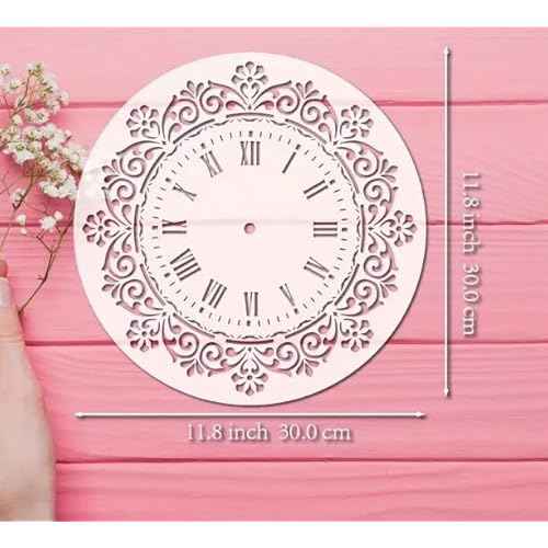 Round Clock Reusable Stencils for Crafts,Floral Clock Face Painting Stencil for Wood DIY Art Craft Drawing Templates for Painting on Wood Wall Cake Card Scrapbooking Paper