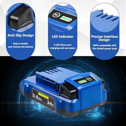 DTK 24V 3.0Ah Replacement for Kobalt 24V Battery Max KB624-03 KB524-03 KB424-03 KB224-03 KB124-03 Lithium Ion Cordless Tools High Capacity Battery