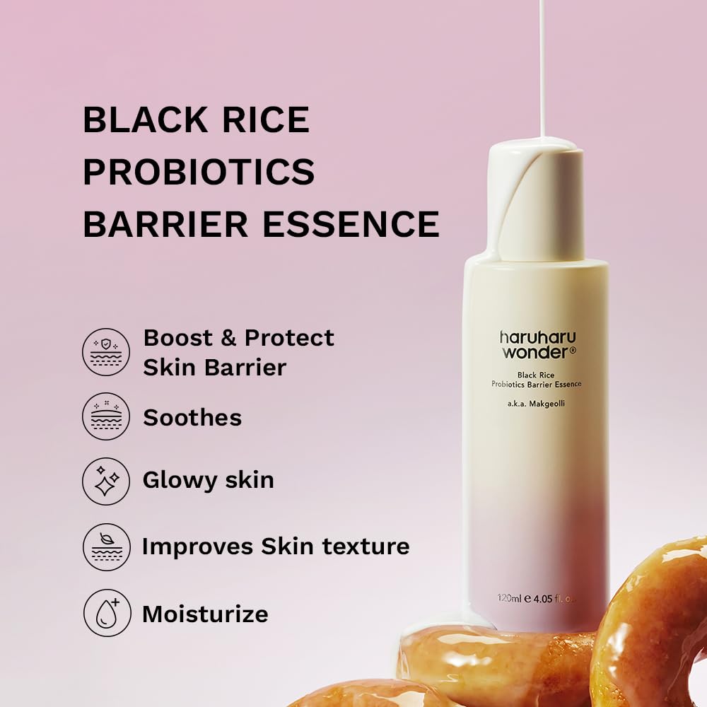 haruharu Wonder Black Rice Probiotics Barrier Essence, 4.05 fl.oz, Skin Flooding & Layering, Strengthens Skin Barrier, Moisturizes, Glowy Radiant Skin, Non-Comedogenic, Vegan Korean Skincare