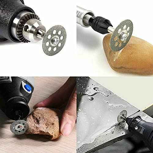 40Pcs Diamond Cutting Wheel Kit 545 Cut Off Discs Coated for Rotary Tools with 8 Pcs 3mm Mandrel and 2 Pcs Cross Crystal Screwdriver for Cutting Gem Stones, Ceramics, Glass (25/22/18/16mm Each 10Pcs)