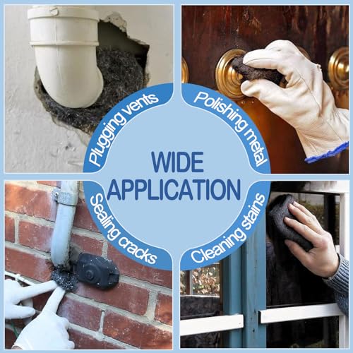 Steel Wool, Quality Mild Steel-Ideal for Cleaning Porcelain, Tile, Grout, Shower Doors and Final Finish,Included Gloves(0#-Fine Grade, 4)