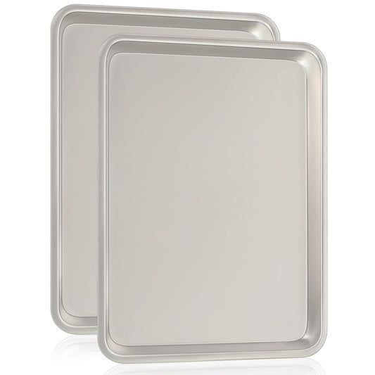 Commercial Quality Baking Sheet Pan Set, Natural Aluminum Cookie Sheet, Umite Chef Encapsulated Galvanized Steel Rim Warp Resistant Baker's Quarter Sheet Pan, Cookie Tray Pans for Baking, Roasting
