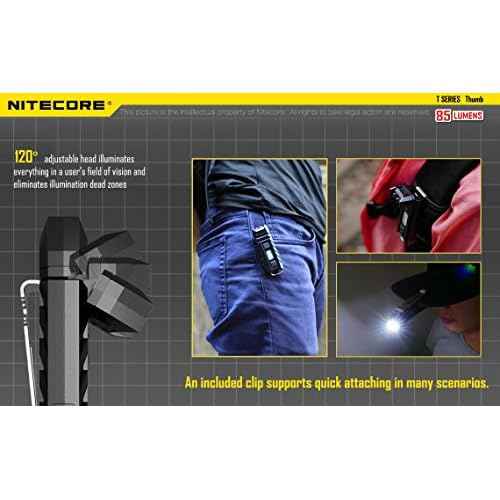 Nitecore Thumb 85 Lumens USB Rechargeable White & Red LED Keychain Light - Tiltable Work Light with Clip and a LumenTac USB Charging Cable