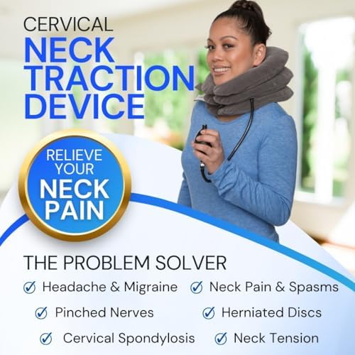 Cervical Traction Device - Inflatable & Adjustable Neck Traction Pillow for Instant Neck Decompression - US Owned & FSA Eligible Neck Stretcher Support Brace for Home Use