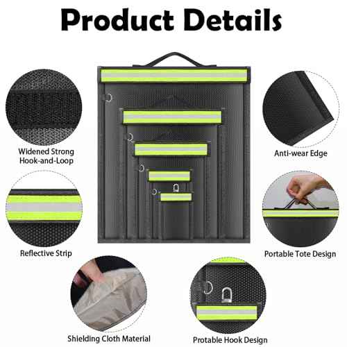 5 Pack Faraday Bags with Handle & Reflective Strip, Faraday cages for Laptops, Tablets, Phones, Car Keys, Anti-Tracking EMP Bag, Fireproof & Waterproof Signal Blocking Pouch
