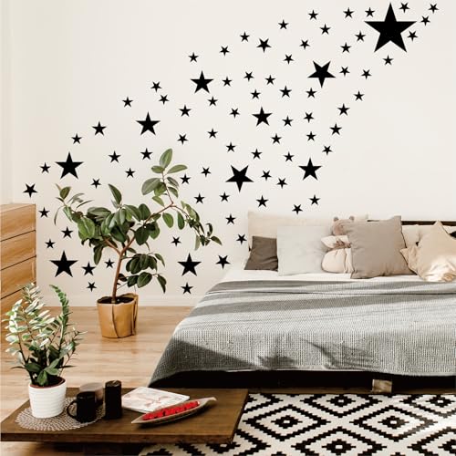 Black Star Wall Decal Stickers for Boys Girls Bedroom Removable Vinyl Star Wall Stickers for Kids Baby Nursery Room Decorations