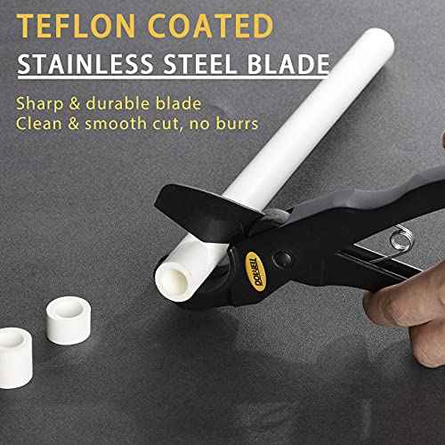 DOWELL PVC Pipe Cutter Spring Drive Pipe and Tube Cutter Cutting Tool Teflon Blade for Pex PVC PPR Plastic Pipe Outer-Dia upto 1-1/4inch 0-32mm HY040303