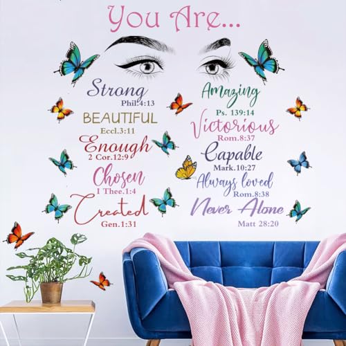 Datesno Beautiful Eyelash Eyes Wall Decor Vinyl Art Inspirational Quotes You Are Beautiful Stickers Butterfly Decals Bedroom Decoration for Living Room Home Decor, Chroma