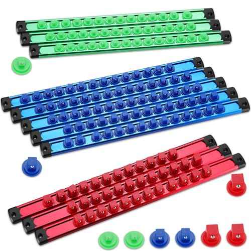 11 Pcs Magnetic Socket Organizer Set, 1/2", 1/4", 3/8" Magnetic Socket Rail for Tool Box Drawer, Socket Holder Magnetic with 148 Pcs Standard Size for Automotive Garage