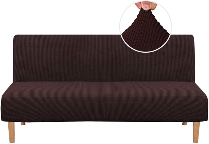 H.VERSAILTEX Armless Futon Cover Stretch Sofa Bed Slipcover Protector Elastic Feature Rich Textured High Spandex Small Checks Jacquard Fabric Futon Cover, Machine Washable, Chocolate