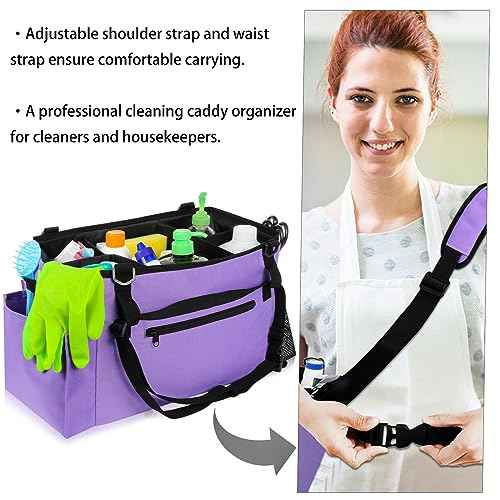 Wearable Cleaning Caddy Bag with Handle, Multi-functional Cleaning Supplies Caddy Organizer with Handle and Shoulder Strap for Car Wash, Gardening Tools, Painting/Picnic Items, Beach (Purple)