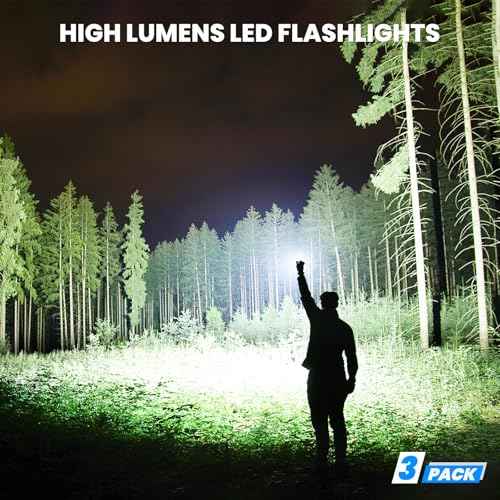 Flashlight Rechargeable 99,000 High Lumens - 3 Pack Bright LED Flash Light with 5 Modes, Handheld Waterproof Linterna for Camping, Home, Outdoor