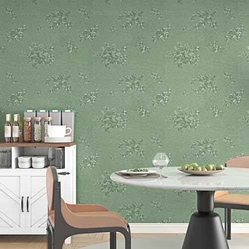 Wallercity Sage Green Wallpaper Self Adhesive Rose Embossed Floral Peel and Stick Wallpaper for Bedroom Walls Waterproof Textured Floral Contact Paper for Kitchen Countertops Cabinets 15.8''x78.7''