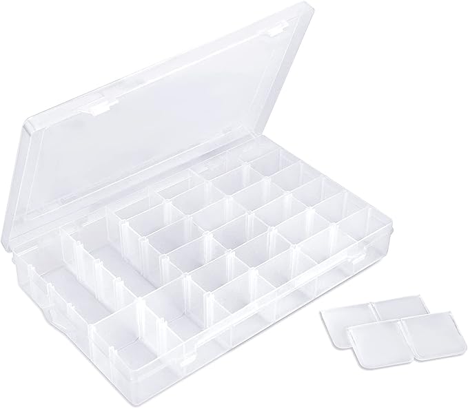 Nail Organizer Storage Box 36 Grids, Rhinestone Container Clear, Acrylic Press Fake Nail Tip Craft Art Accessories Plastic Empty Case, Display Holder for Jewelry Diamond Charms Gem Bead Polish