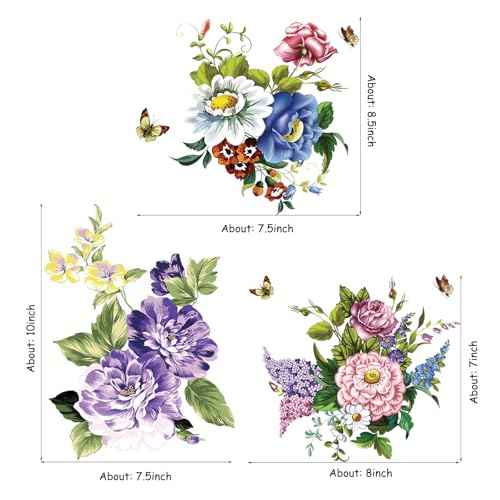 3 Pcs Flowers Wall Stickers Wall Decals Peel and Stick for Room Decorations Living Room Bedroom