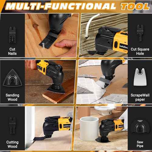 No Battery | Cordless Oscillating Multi-Tool Compatible with DeWalt 20V MAX Batteries,Brushless Motor (6000-20000 OPM), 6-Speed, 4¡Æ Swing Angle, 23-Piece Accessory Kit for Sanding, Cutting & Scraping