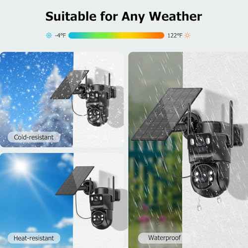 Kurain Dual Lens Solar Security Cameras Wireless Outdoor, 5G/2.4G WiFi 6, 360¡Æ View Pan/Tilt Home Security Camera with 6MP Color Night Vision, Motion Detection, Human Tracking, Spotlight Siren, Alexa