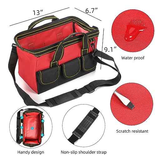 3-Pack 13 Inch Tool Bags, Waterproof Zipper, Heavy Duty Material for Tool Organizer & Storage, Electrician, Carpenter, HVAC (Shoulder Strap)