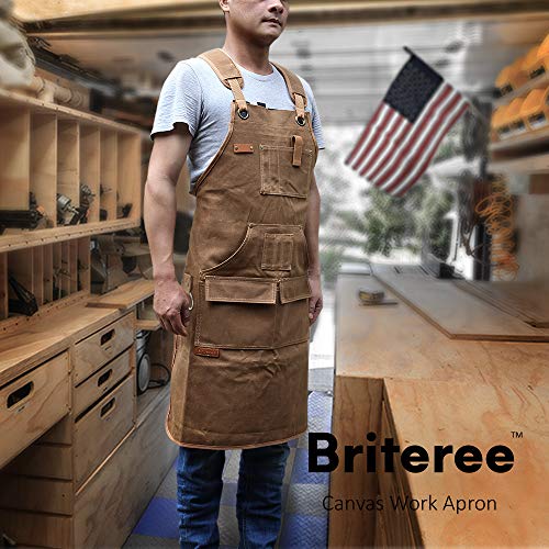 Woodworking Apron for Men, with 9 Tool Pockets, Durable Waxed Canvas Work Apron for Woodworkers Carpenters Blacksmiths (Brown -Waxed Canvas Apron)