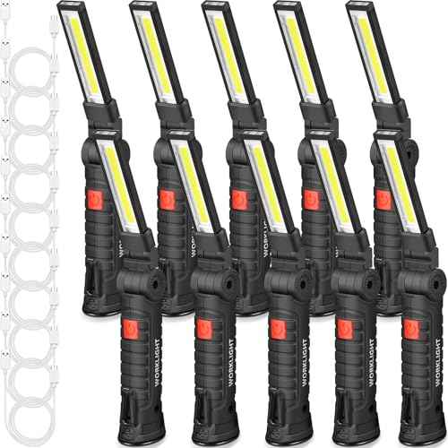 Tuanse 10 Pcs Fathers Day Tool Gifts Rechargeable LED Work Light with Magnetic Base and 360¡Æ Rotate Magnetic Flashlights for Mechanics Car Repair Home Garage Camping Gifts for Men Dad (Large)