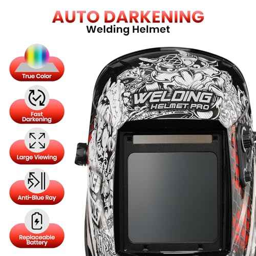 Welding Helmet Auto Darkening True Color Solar Powered Hood with Adjustable Wide Shade Range 4/9-13 for Mig Tig 1/25000s Response Time 4 Arc Sensor JRP070 Welder Mask (Punishment)