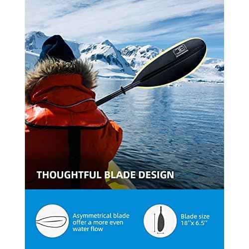 OCEANBROAD Kayak Paddle 86in/218cm, 90.5in/230cm, 95in/241cm Alloy Shaft Kayaking Boating Canoeing Oar with Paddle Leash