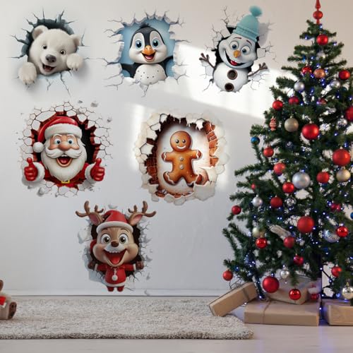 34.25 x 22.83 Inch Christmas Wall Decals Stickers Removable Large Santa Claus Elk Penguin Wall Stickers DIY Xmas Art Home Decor for Winter Christmas Holiday New Year Winter Party Supplies