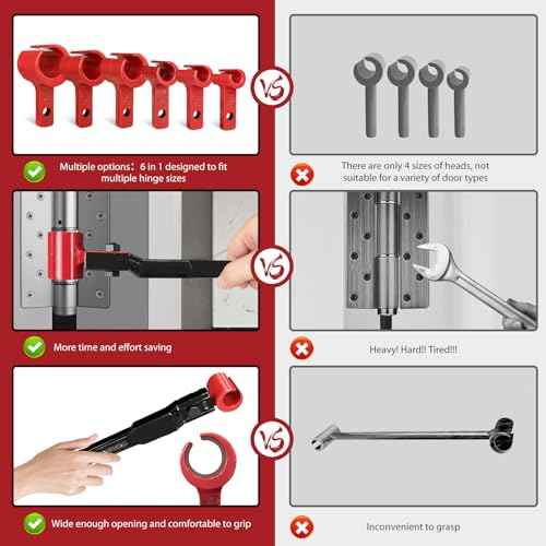 6 in 1 Door Hinge Adjustment Tool Multi-Size Hinge Gap Adjusting Wrench Kit Heavy Duty Door Hinge Repair Tool for Residential and Commercial Use
