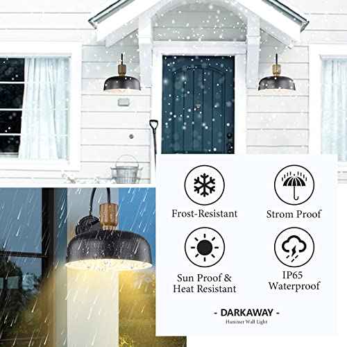 Darkaway Industrial Barn Light Fixtures Wall Lamps Sconces with Hammered Metal Shade, Black Gooseneck Lighting for Outdoor Indoor Patio Porch Lights