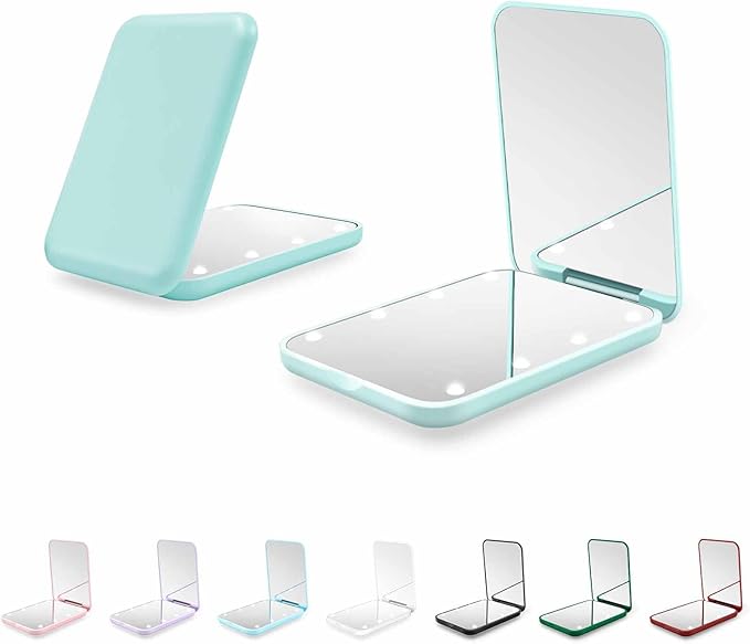 Compact Mirror, 1X/3X Magnification LED Pocket Mirror with Nternal BIattery, Mini Mirror for Purse, Pocket,Travel and Present (Mint Green)