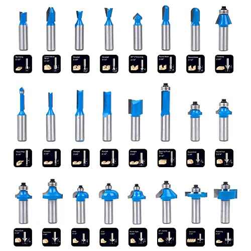 KOWOOD Router Bits Sets of 24A Pieces 1/2 Inch Shank Router Bit Set T Shape - for Commercial Users and Beginners¡¦