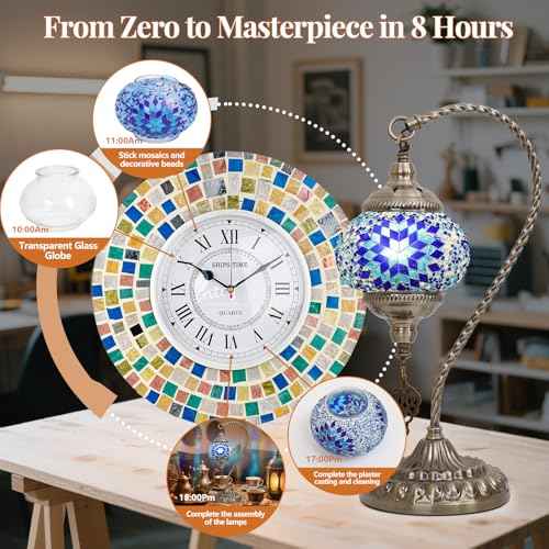 DIY Turkish Mosaic Lamp Kit, Swan-Neck Stained Glass Lamp Making Kit- Easy,Fun,No Experience Needed, Mosaic Art & Craft Project Kits for Adults & Teens, Make Your Own Table Lamp,Blue
