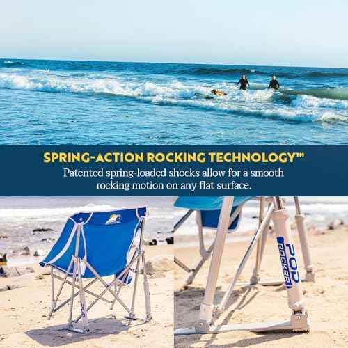 GCI Outdoor Pod Rocker Beach Chair | Collapsible Folding Rocking Chair with Drink Holder & Portable Carry Bag ? Saybrook Blue
