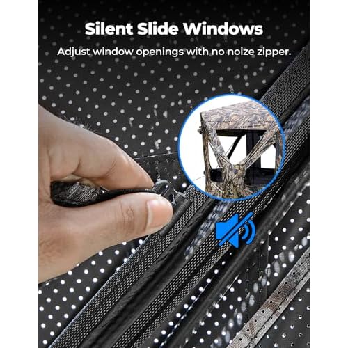 KEMIMOTO Hunting Blinds Ground for Turkey 3-4 Person, 270 Degree See Through with Removable Waterproof Rain Cover and Camouflage Straps, Pop Up Hunting Tent with Safety Reminder Markings (9ft Size)