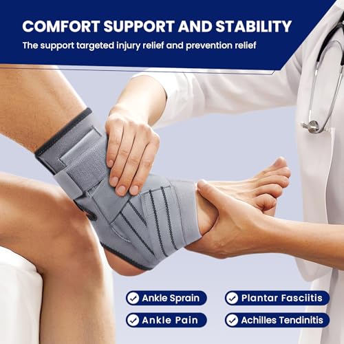 Ankle Brace for Women Men, Adjustable Ankle Support with Side Stabilizers for Ankle Sprained, Achilles, Plantar Fasciitis Injury Recovery