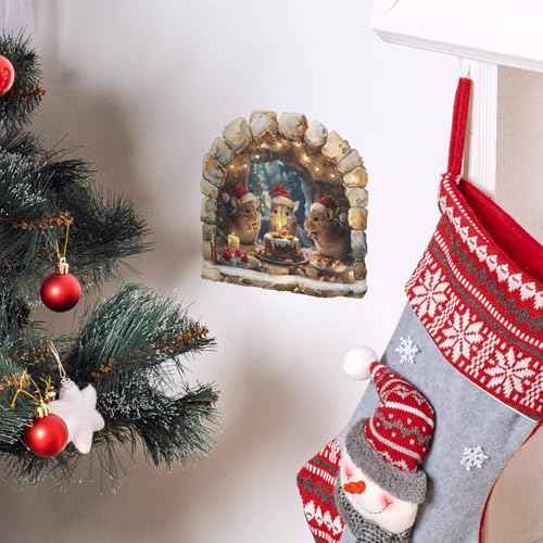 4 Sheets Christmas Realistic 3D Mouse Hole Wall Decals Cute Mouse in Hole Wall Stickers Removable Funny Mouse Hole Wall Stickers for Wall,Home,Kids Room, Living Room, Bedroom,Nursery Decor