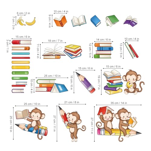 decalmile Monkey Reading Books Wall Decals Animal Educational Wall Stickers Baby Nursery Kids Bedroom Playroom Classroom Wall Decor